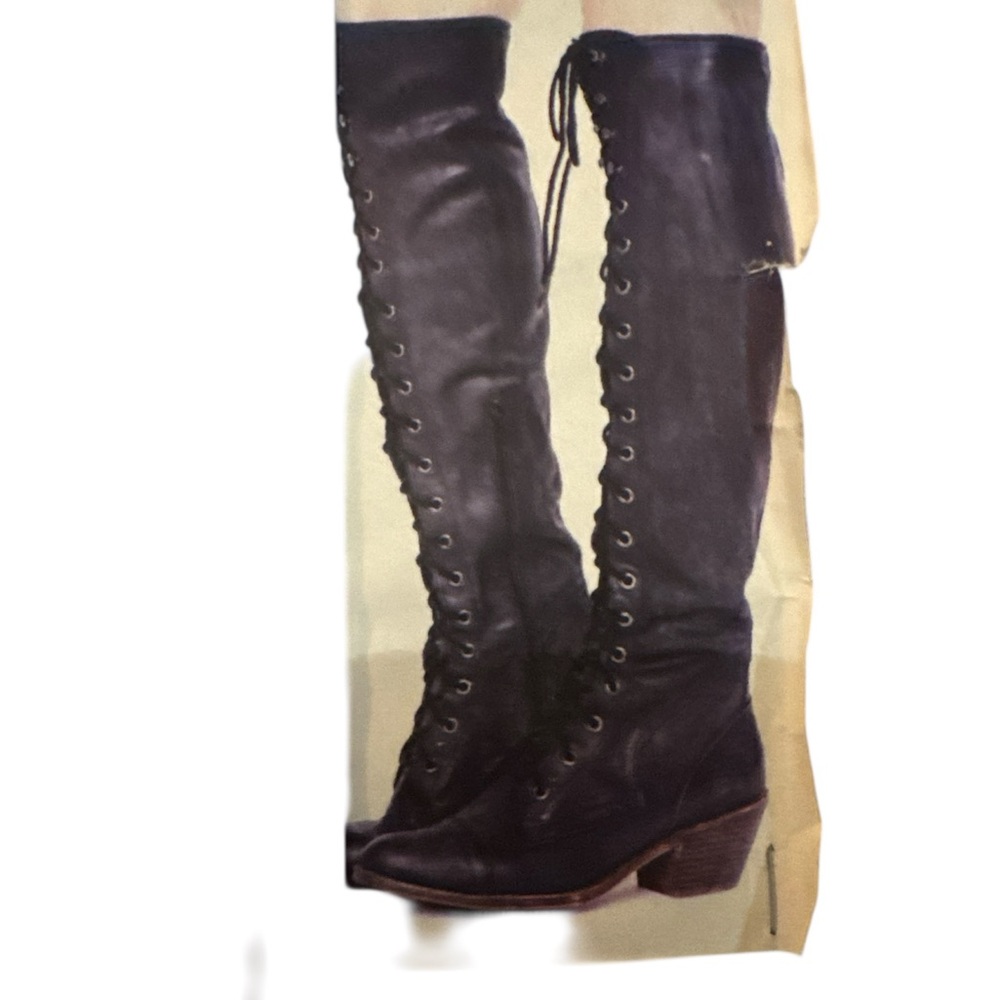 Jeffrey Campbell Black Lace-Up Over-The-Knee Boots - Picture 2 of 4